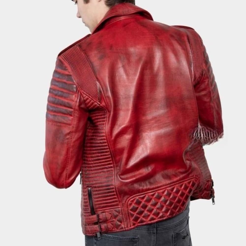 Wellum Men's Genuine Real Sheepskin Distressed Red Leather